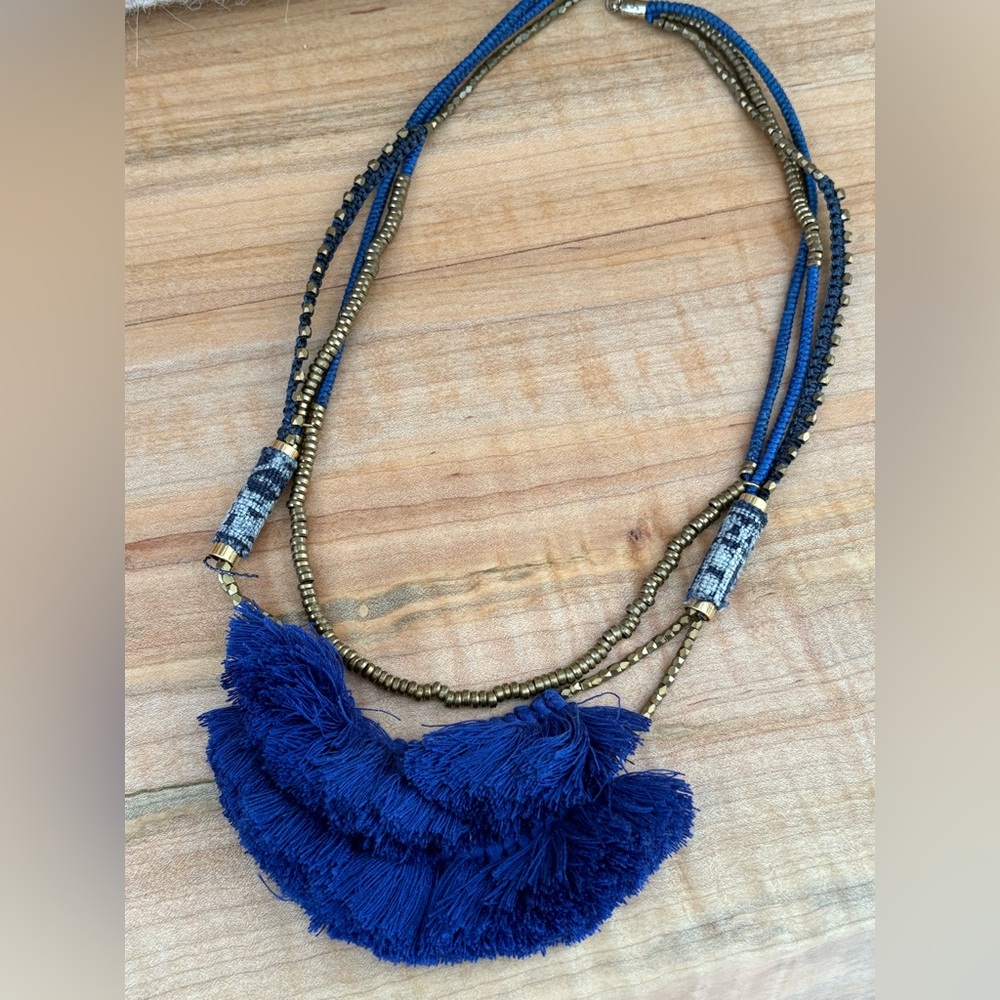 Serefina Bohemian Blue Multi Layer Tassel Necklace